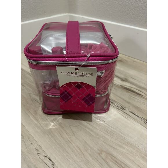 Pink/Clear Travel Cosmetic Bag Organizer 8 Piece Set New (9x6x7) - Picture 7 of 7